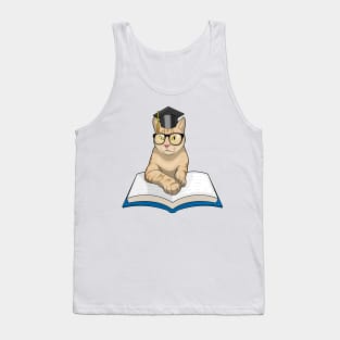 Cat Professor Book Glasses Tank Top